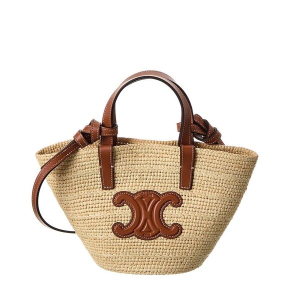 Celine Nano Supple Classic Panier Raffia & Leather Tote, Brown - Picture 1 of 3